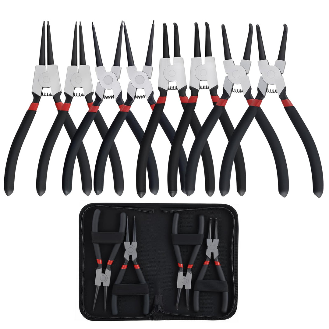 SINJEUN 8 Stück Sprengringzangen Set, Sprengringzange Gerade und Gebogen, Sicherungsringzange Set mi