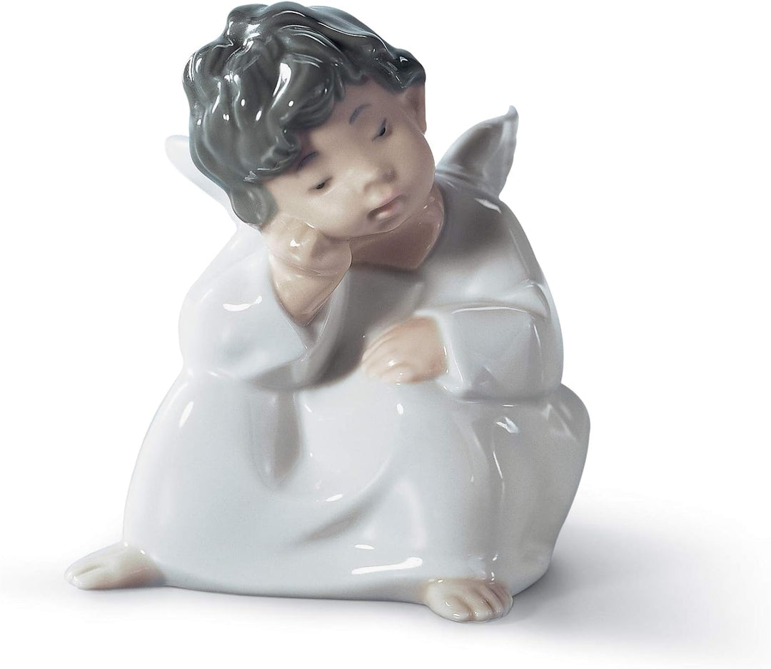 LLADRÓ Figur Nachdenklicher Engel. Engel. Porzellan. Niedliches Denken, Niedliches Denken