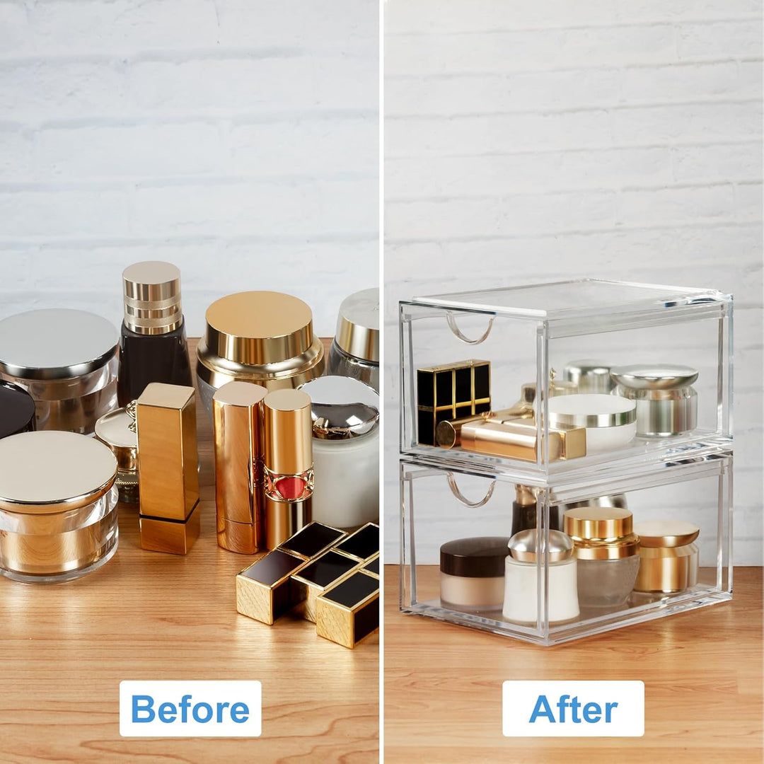 Dezzer Kosmetik Organizer Schubladen,2 Stück Acryl stapelbar Organizer Schubladen,Transparent Badezi