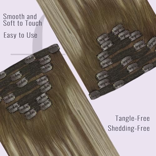 Fshine Invisible Clip in Extensions Echthaar 35cm Haarverlängerung Echthaar Extensions Clip in Balay