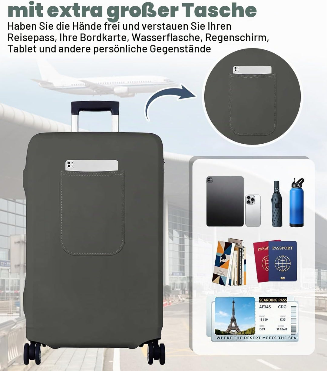 Morbuy Elastisch Kofferschutzhülle, Gross Kofferhülle Grau mit Reissverschluss, Suitcase Luggage Cov