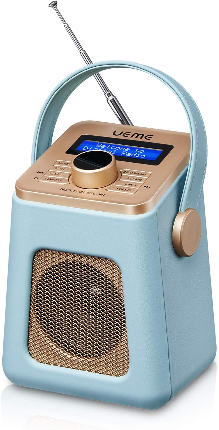 UEME Mini DAB+ DAB Digitalradio und UKW Radio mit Bluetooth Lautsprecher, Radiowecker, und Leder Ver