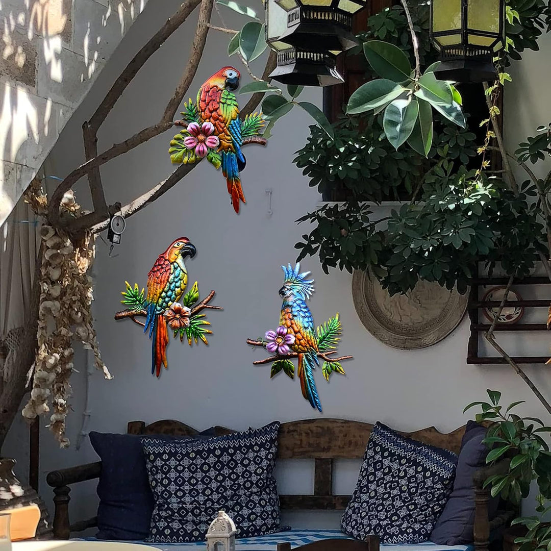 J-Fly Tropische Wandkunst für Papageien, Metall, Vogel, Wanddekoration, Aussendekoration, für Terras