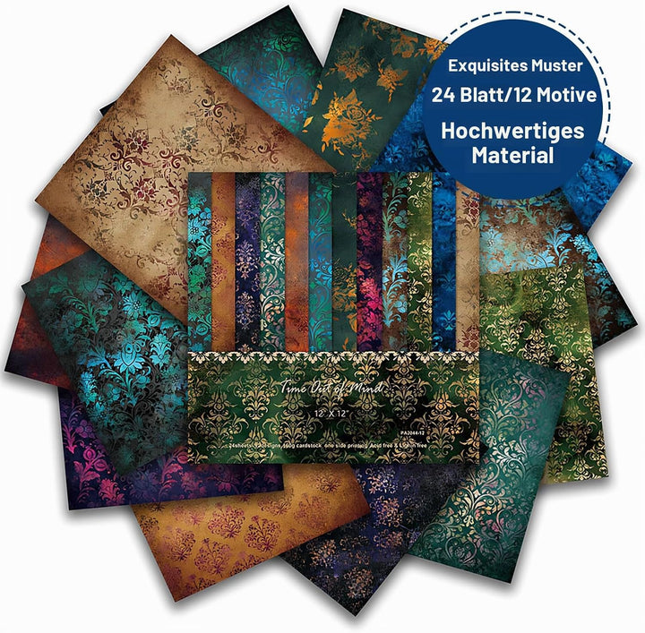 24 Blatt Vintage-Scrapbooking-Papier, 30,5 x 30,5 cm, einseitiges Muster, dekorativer Hintergrund, K