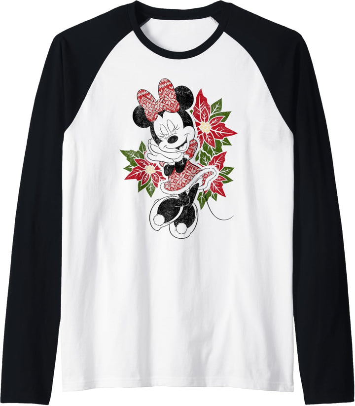 Disney Mickey And Friends Weihnachten Minnie Holly Portrait Raglan