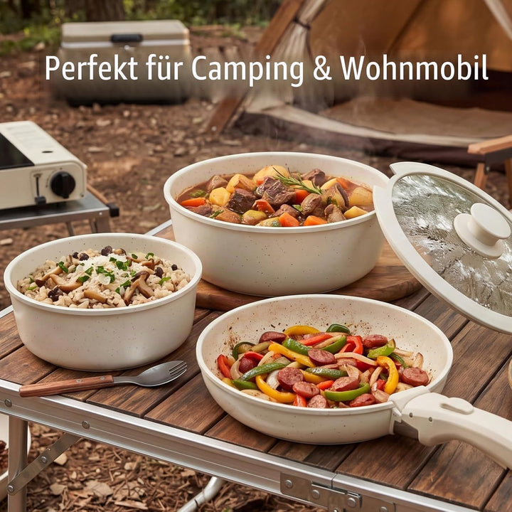 5-Teilig Topfsets &amp; Pfannenset mit abnehmbarem Griff, Keramik Antihaft Kochgeschirr Set Induktion, S