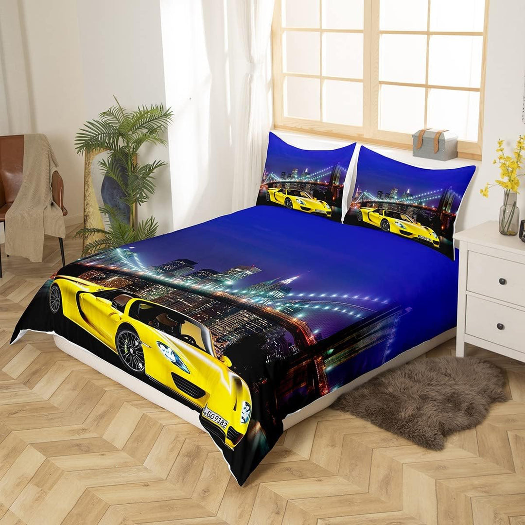 Loussiesd Rennwagen Rennauto 3D Print Betten Set Racing Car Bettwäsche Set Microfaser Himmlische Qua