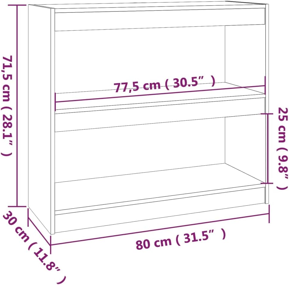 Bücherregal Raumteiler 80x30x71,5 cm 2 Fächer Holzregal Standregal Bookshelf Aufbewahrungsregal Akte