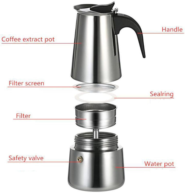 Espressokocher aus Hochwertigen Edelstahl, Induktion, für alle Herdarten Geeignet 2-4 Tassen Italien
