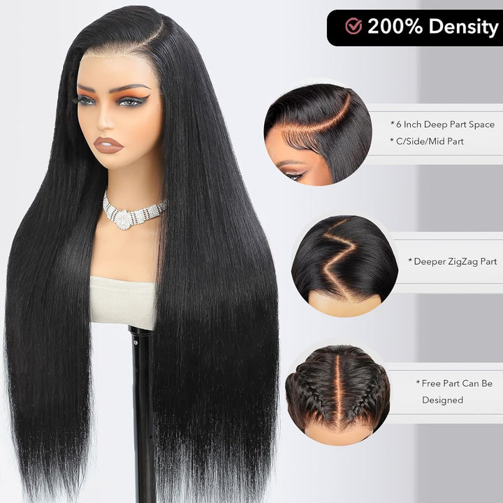 Echthaar Perücke 5x5 Lace Front Wig Human Hair With 180% Density Straight Glueless Human Hair Wigs F