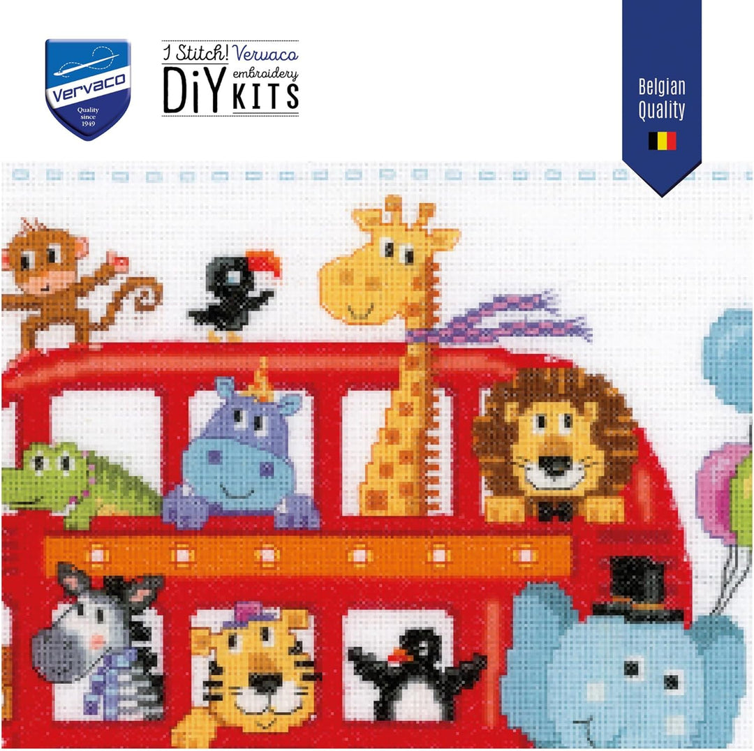 Vervaco Zählmuster Fröhliche Busfahrt Zählmusterpackung-Stickpackung im gezählten Kreuzstich, Baumwo