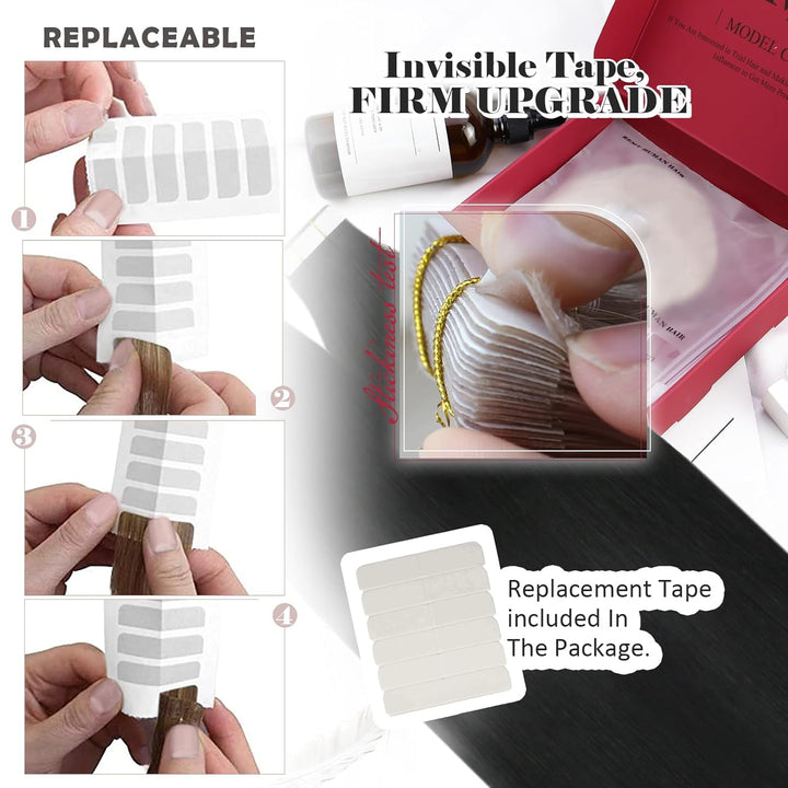 Moresoo Tape in Extensions Echthaar Schwarz Remy Echthaar Tape Haarextension Schwarz #1 Doppelseitig