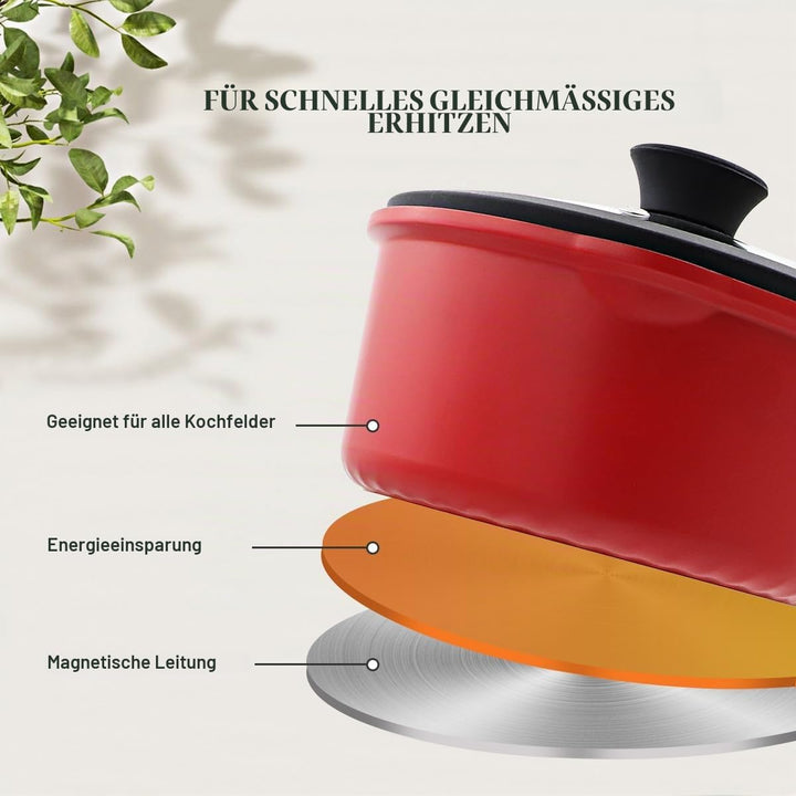 Bobikuke Kasserolle 20cm mit Deckel, 2.5L Antihaft-Stielkasserolle mit Abnehmbarer Griff, Milchtopf
