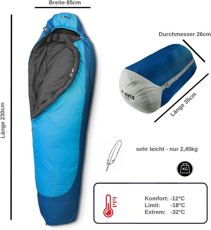 Aven Peak Schlafsack 230 cm - Hochleistungs Mumienschlafsack - koppelbar - warm - für bis zu -32 Gra
