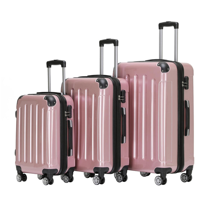 BEIBYE- 3er Kofferset Hartschalen-Koffer Reisekoffer Trolley Rollkoffer Set Reisekofferset (Rosa Gol