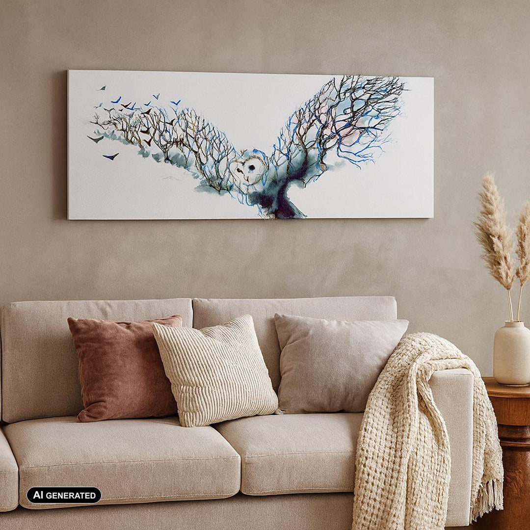 Wandbilder Dekoration Wohnzimmer Eule wild Wald Flug Panorama Bilder auf Leinwand 120x50cm Leinwandb