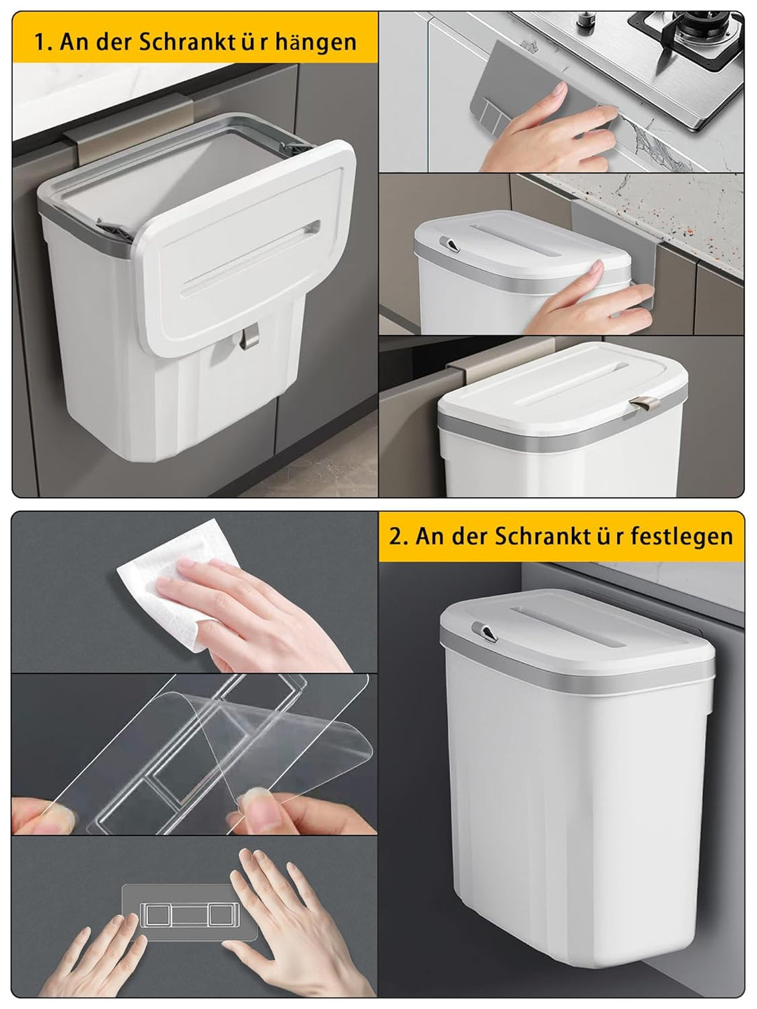Küchenmülleimer 9L mit Deckel, Biomülleimer Kompostbehälter - Hängender & Wandmontierter Abfallsamml