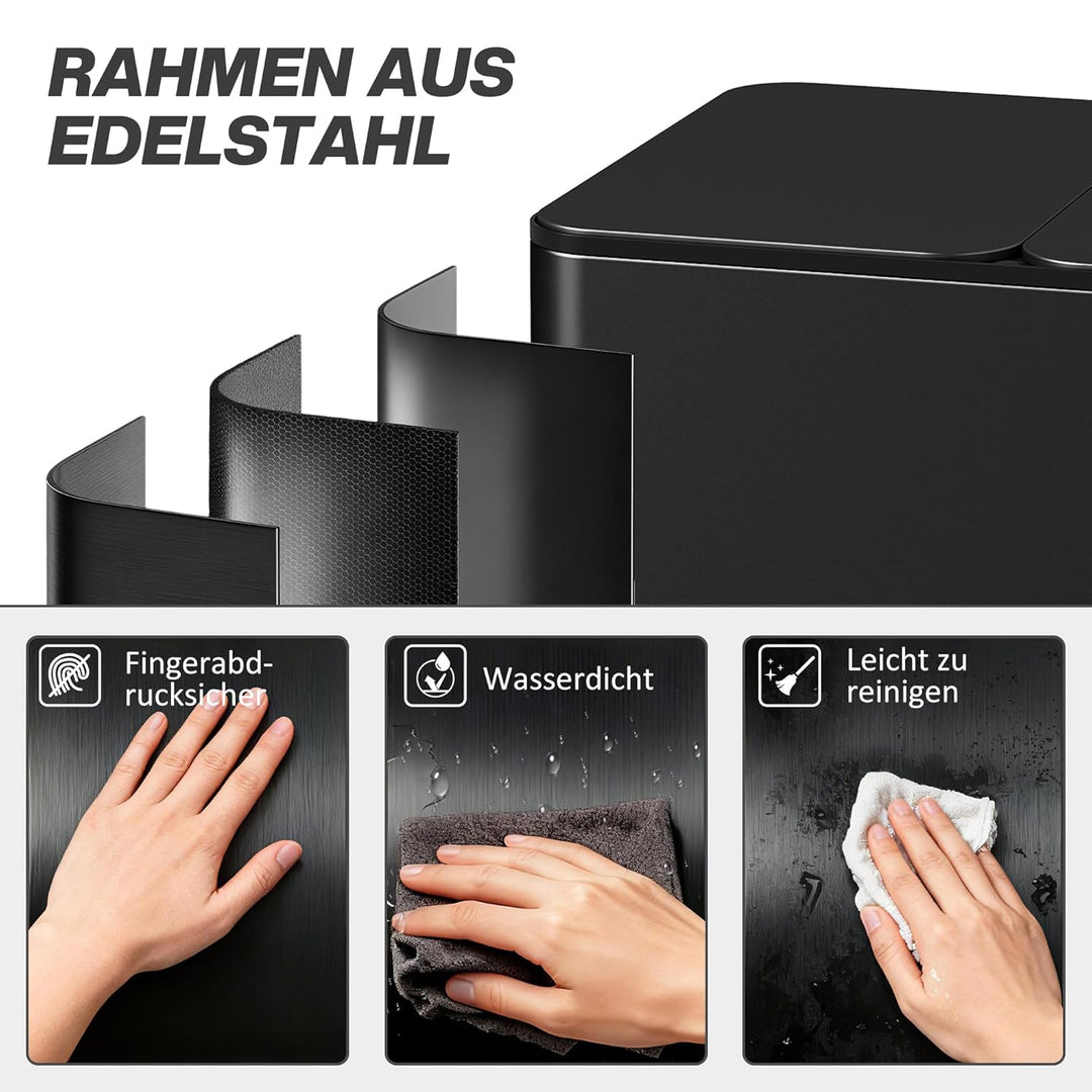 HOMCOM Mülleimer Küche 3 x 15 L Treteimer mit Softclose-Deckel und Pedal Mülltrennsystem 3 Fächer in