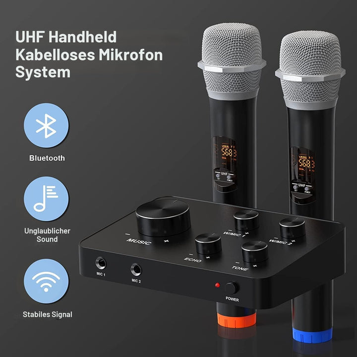 UHF Drahtloses Mikrofon, Bluetooth Handmikrofonsystem Funkmikrofon Professionelles Dynamisches Dual