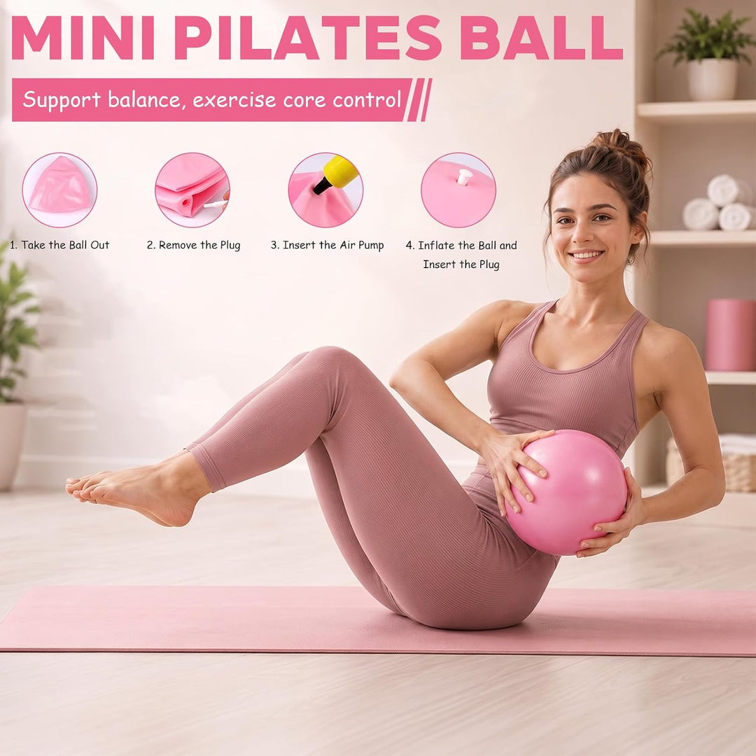 Pilates Set 7-teilig–Komplettes Fitness-Set mit Yoga Gurt, Widerstandsbänder, Ring, Balance Ball &amp; P