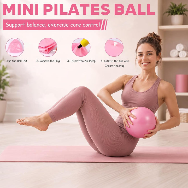 Pilates Set 7-teilig–Komplettes Fitness-Set mit Yoga Gurt, Widerstandsbänder, Ring, Balance Ball &amp; P