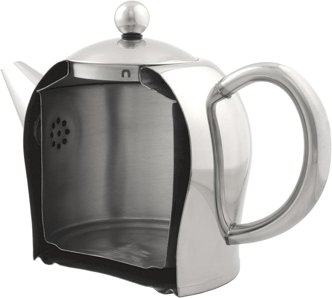 Teekanne Set 0.5 Liter - Edelstahl matt doppelwandig - Kleiner Teebereiter mit Tee-Filter-Sieb-Aufsa