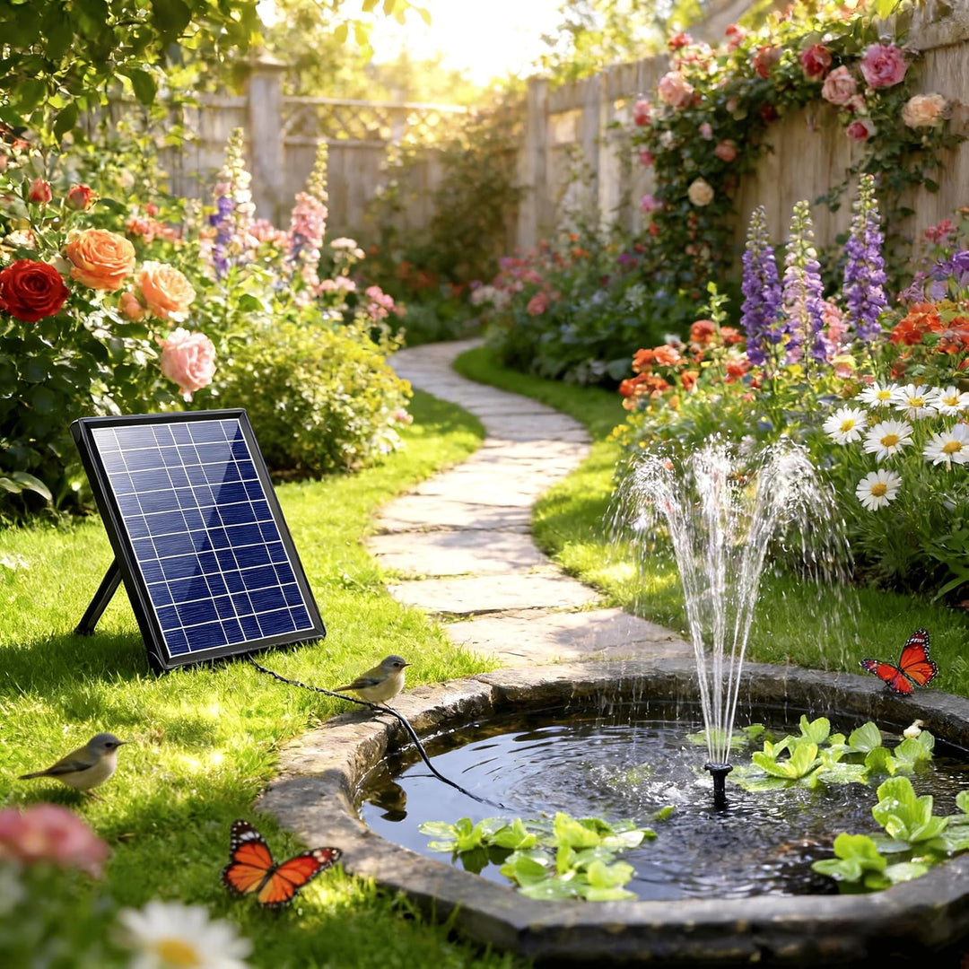 Biling Solar-Springbrunnen mit 7W Solar-Panel, eingebauter 1500 mAh Batterie, Solar-Teichpumpe, Sola