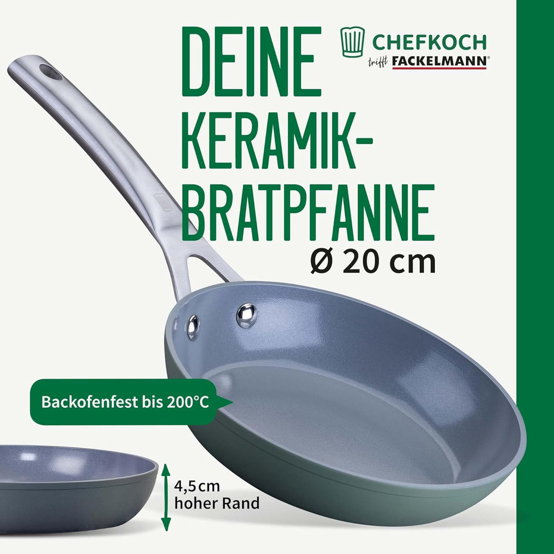 Chefkoch trifft Fackelmann Keramikpfanne Stuttgart Ø 20 cm – Hochwertige Antihaftbeschichtung, 100%