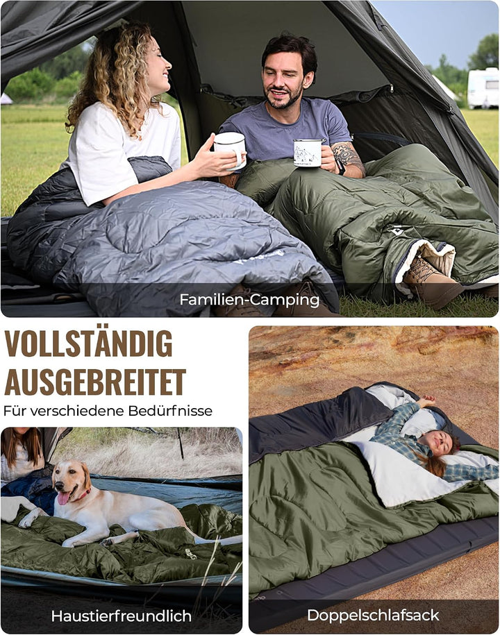 KingCamp Schlafsack für Erwachsene, kaltes Wetter & warm, XL, grosse und hohe Flanell-Schlafsäcke mi