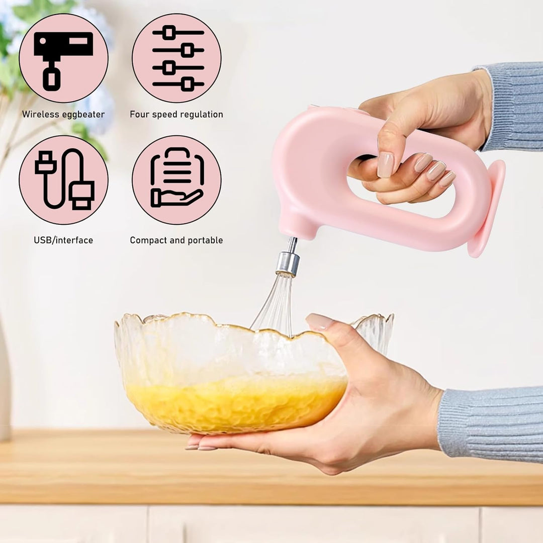 Kabelloser Handmixer Elektrischer, Mini-Handrührer mit 4 Stufen & 2 Schneebesen, Elektromixer USB-Wi