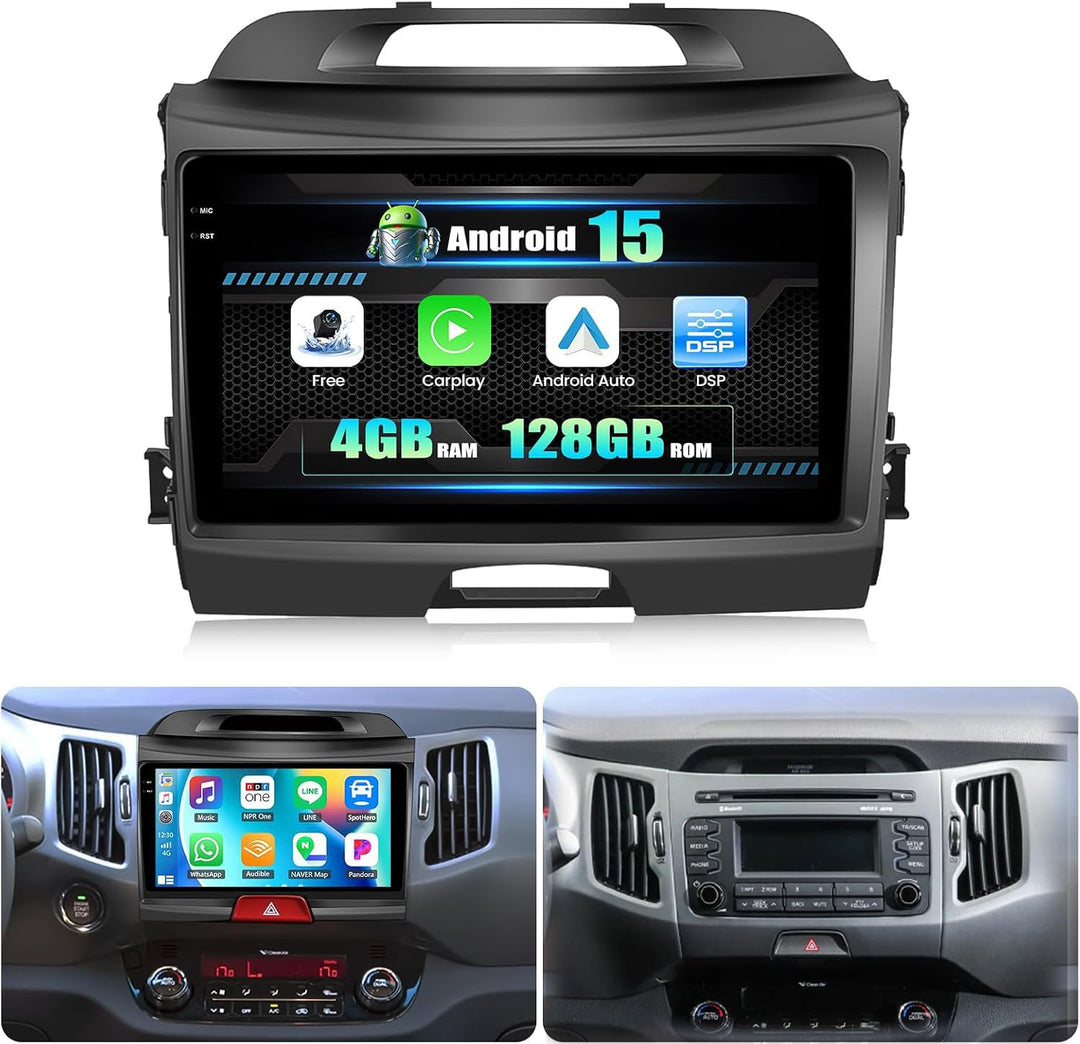 CAMECHO 4G+128G Android 15 Autoradio für Kia Sportage 3 III SL 2010-2016 mit Navi Carplay Android Au