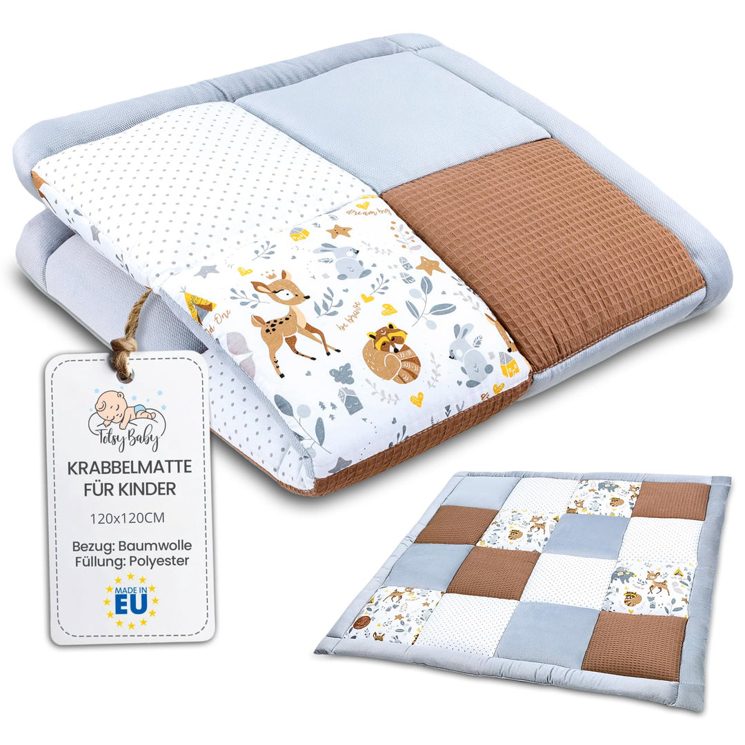 Baby Krabbeldecke 120x120 cm Velvet - Spielmatte Patchwork Spielmatte gepolstert Bodenmatte Dicke Ba