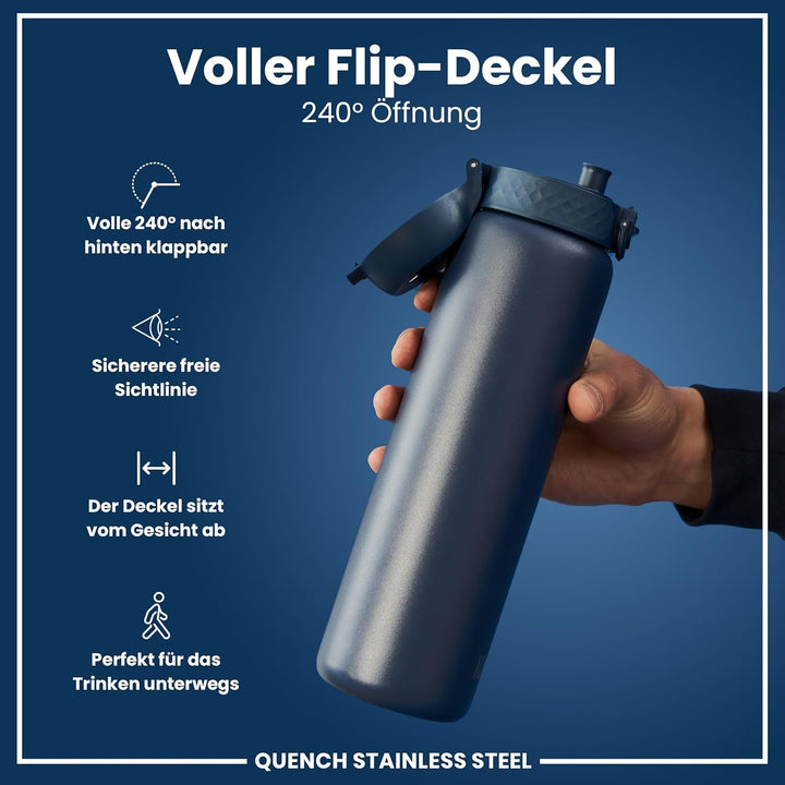 Ion8 1 Liter Edelstahl Trinkflasche, Auslaufsicher, Einhandöffnung, Sichere Verriegelung, Spülmaschi