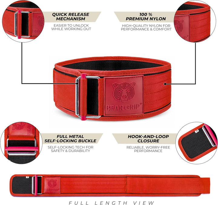 BEAR GRIP - Selbstverriegelnder Gewichthebergürtel, Premium Gewichthebergürtel für Crossfit, Powerli