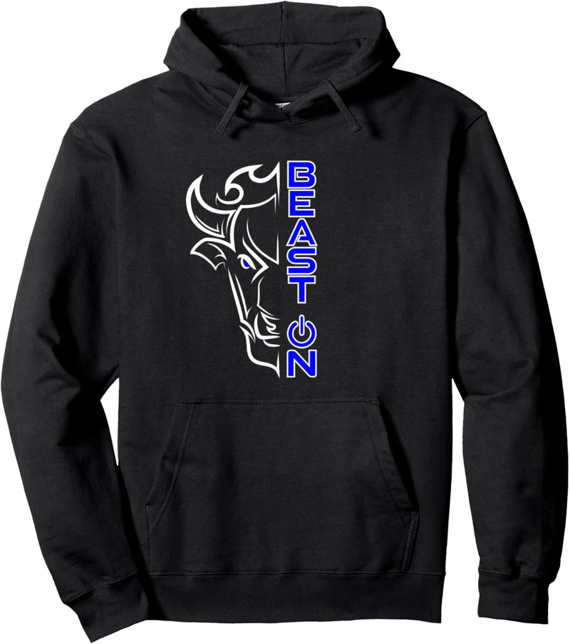 Büffel Bulle Kopf Beast ON Blau Gym Fitness Bodybuilding Pullover Hoodie