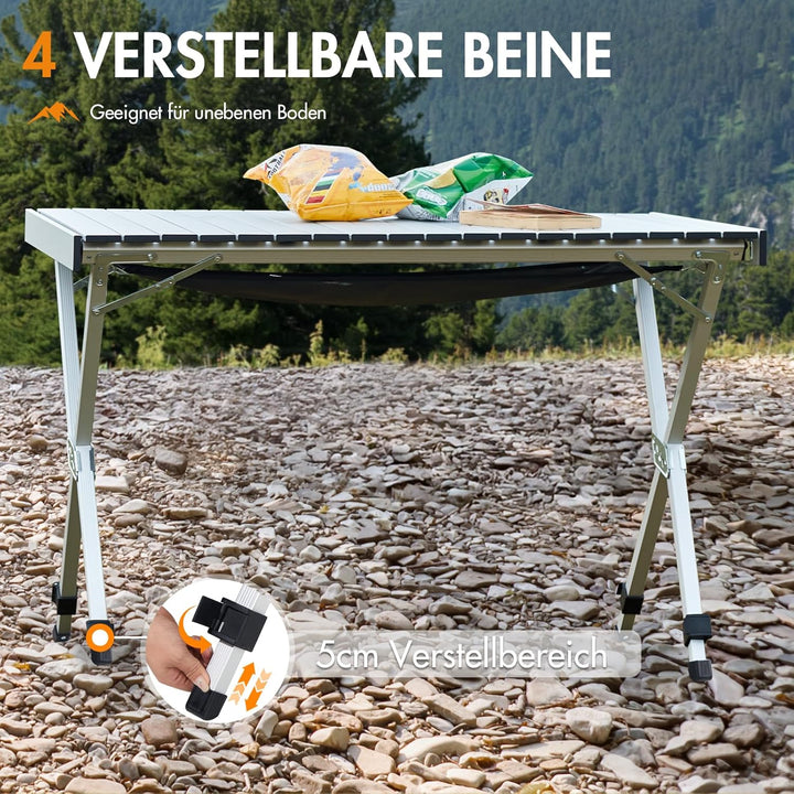 PORTAL Campingtisch faltbar Höhenverstellbar Klapptisch Aluminium 108 x 71cm rollbar Camping Tisch k