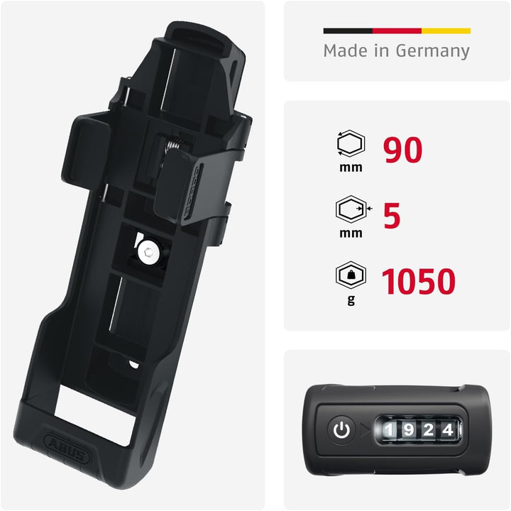 ABUS Faltschloss Bordo 6000C LED mit SH Schlosshalterung - faltbares Fahrradschloss mit beleuchtetem