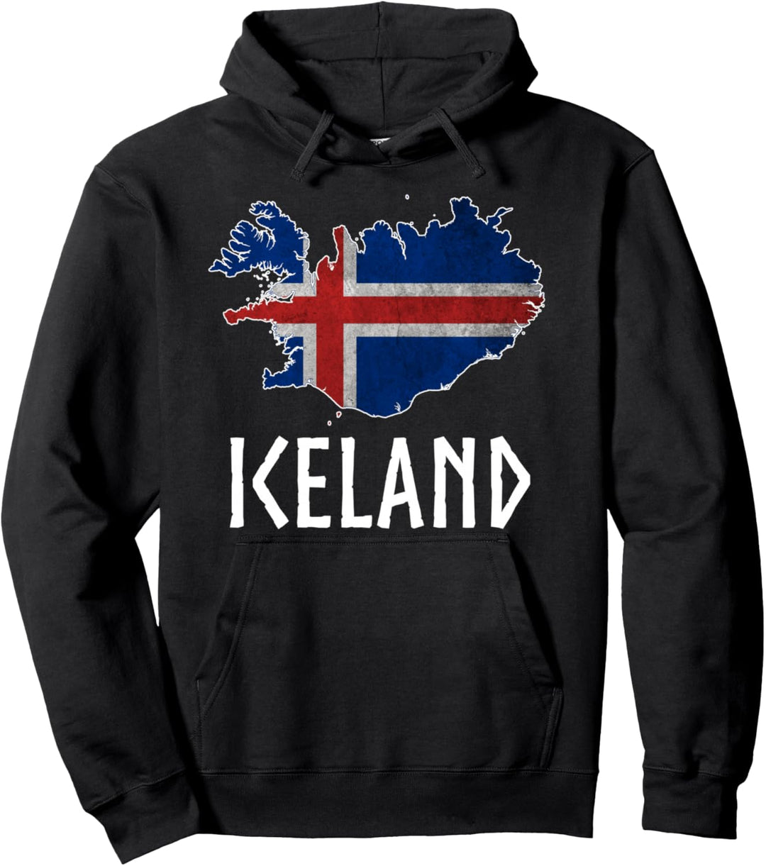 Island Landkarte Fahne Reise Souvenir Vintage Distressed Island Pullover Hoodie