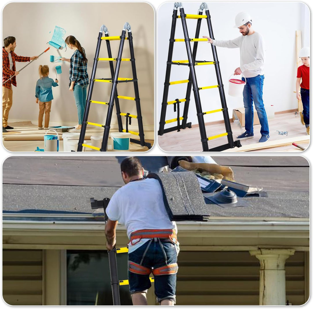 Teleskopleiter, 3.8M (1,9+1,9) Rutschfester Aluminium Stehleiter, 150 KG/330 Pfund Belastbarkeit Aus