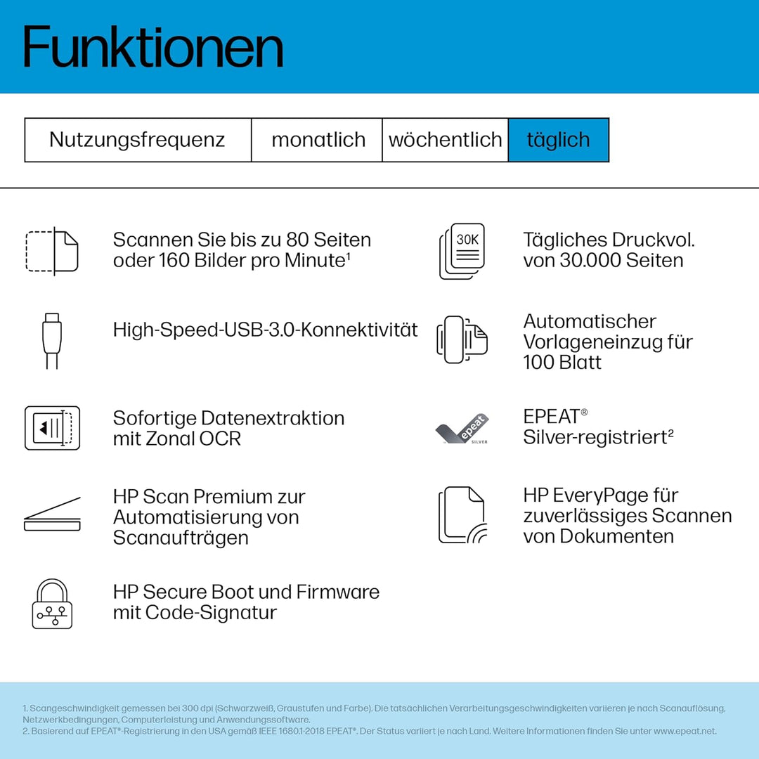 HP ScanJet Enterprise Flow N9000 sn1, Scanner, bis A3, ADF für bis zu 100 Blatt, USB 3.0, Ethernet,