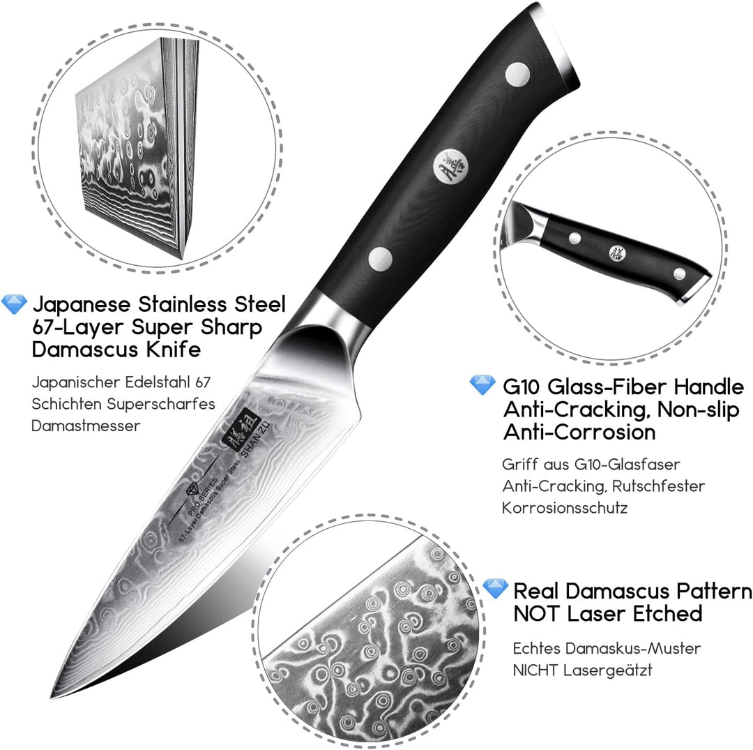 SHAN ZU Damastmesser Kochmesser 67 Schichten Damaststahl Küchenmesser mit G10 Griff 20CM & Damast Sc
