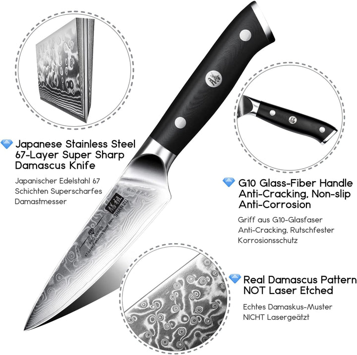 SHAN ZU Damastmesser Kochmesser 67 Schichten Damaststahl Küchenmesser mit G10 Griff 20CM & Damast Sc
