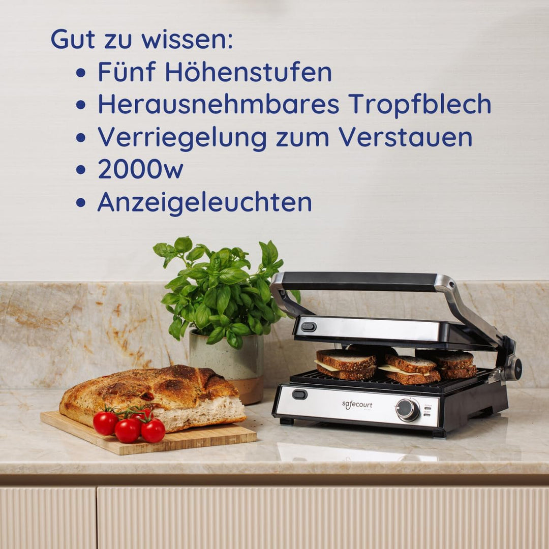 Safecourt Kitchen Sandwichgerät - Grillgerät - Wechselplatten ContactGrill - 3-in-1-180°C Grill