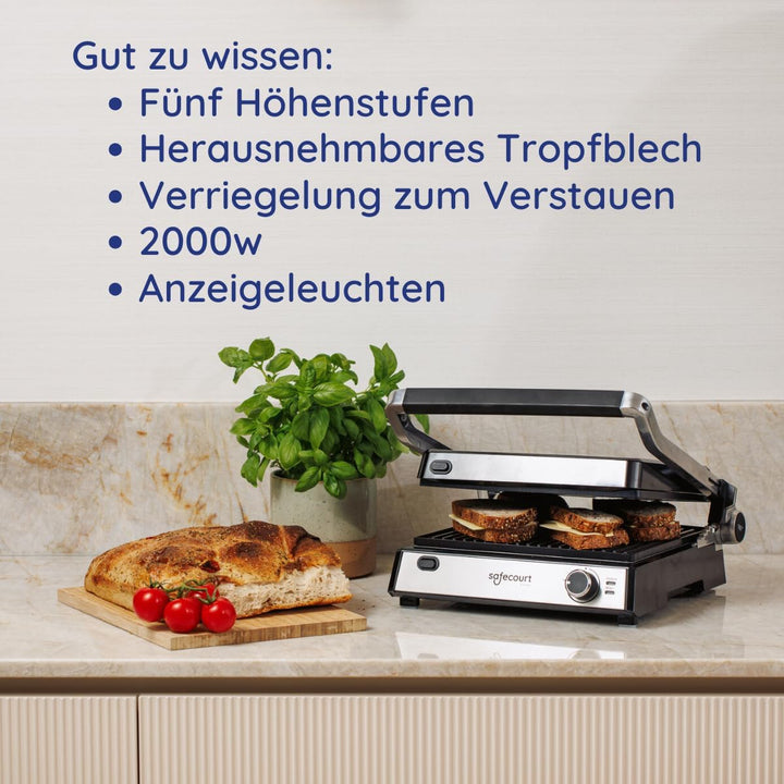 Safecourt Kitchen Sandwichgerät - Grillgerät - Wechselplatten ContactGrill - 3-in-1-180°C Grill