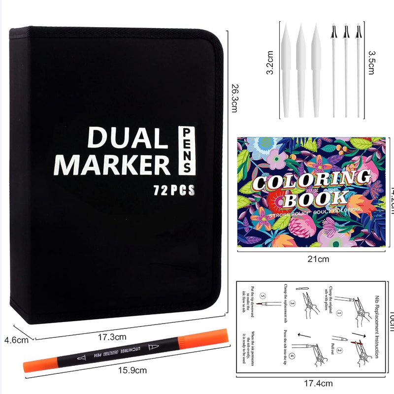 Laconile 72 Filzstifte Set für Malbücher für Erwachsene, Dual Brush Pens Färbemarker für Kinder Kall