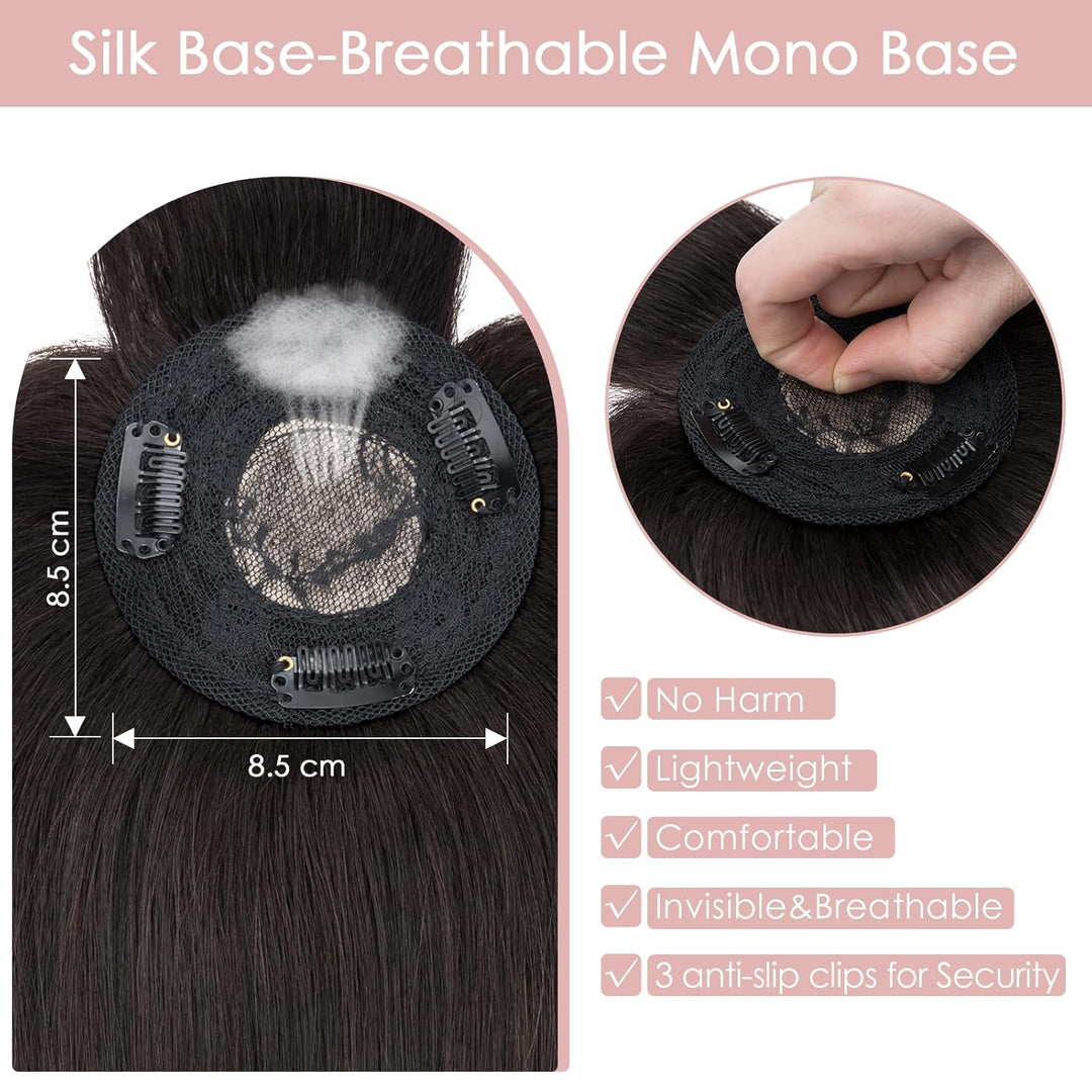 Silk-co Topper Extensions Haarteile Echthaar Clip in Extensions Echthaar Weich Natürlich Glatt Toupe