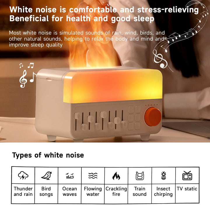 QUMOX Luftbefeuchter mit weissem Rauschen A14 mit Flammenlicht, Bluetooth-Lautsprecher und 150 ml Ta