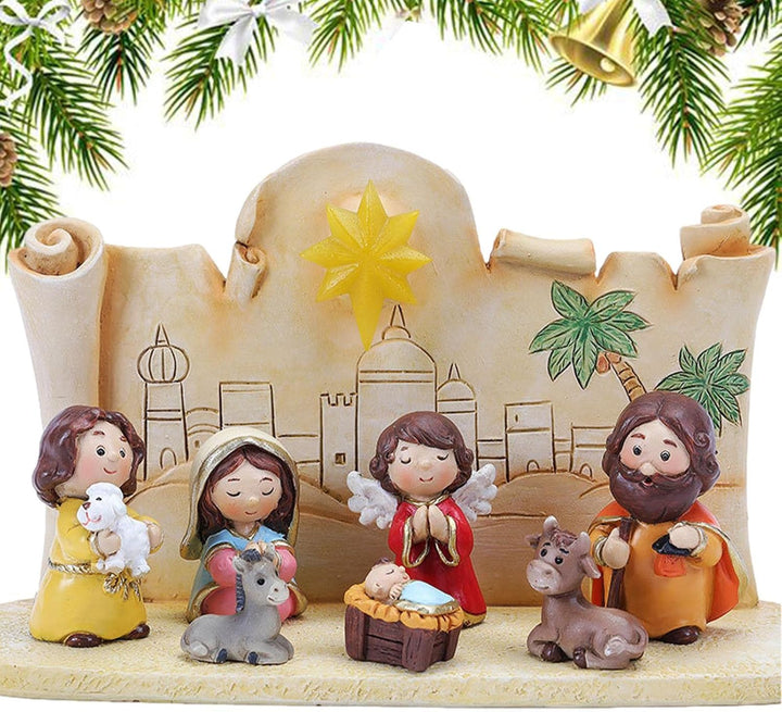 Weihnachtskrippe Set mit figuren, 10 Stück Jesus Krippe Figuren Statue, Krippenfiguren Harz, Weihnac
