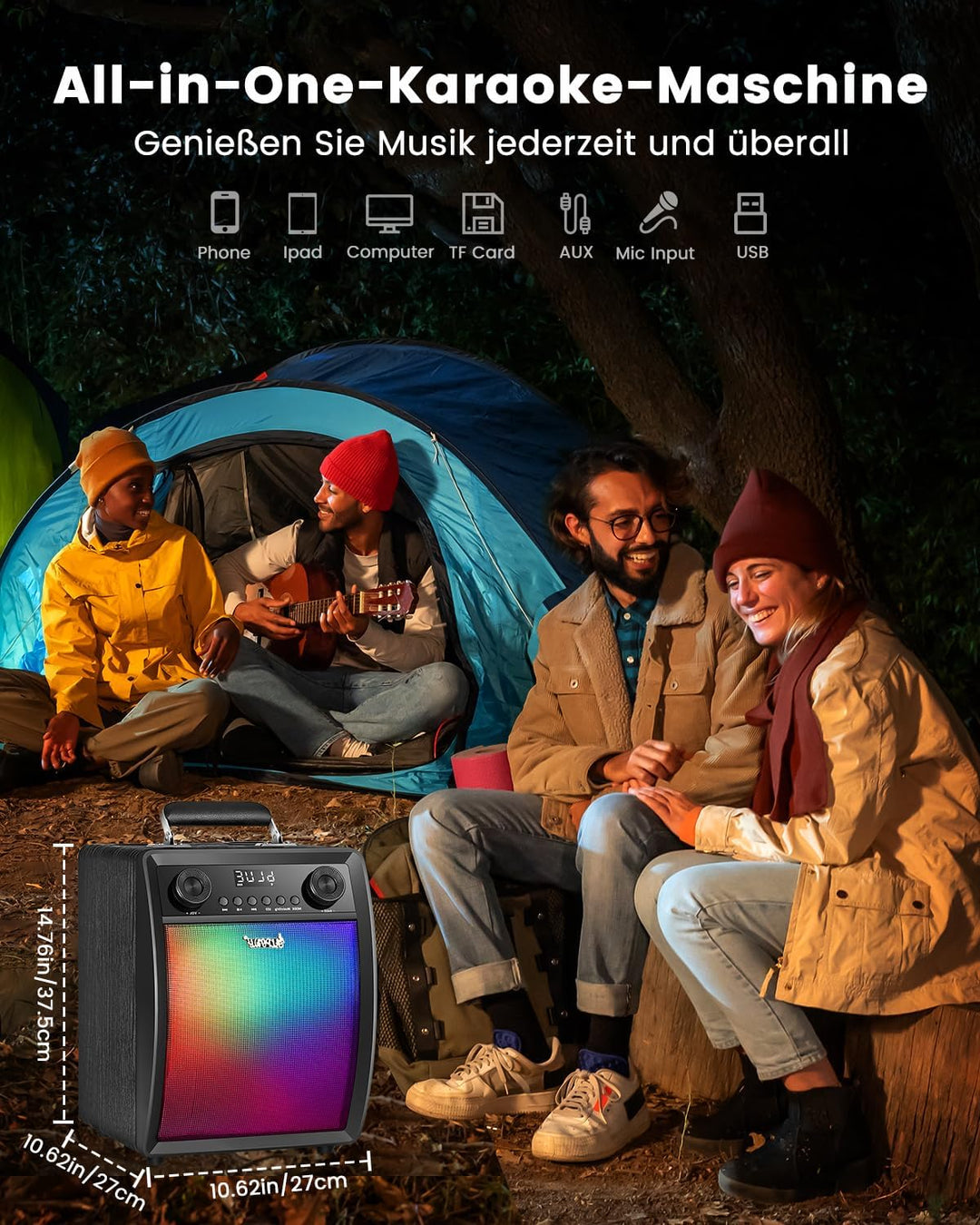 ALPOWL Karaoke-Maschine für Erwachsene und Kinder mit 2 drahtlosen UHF-Mikrofonen, tragbares Bluetoo