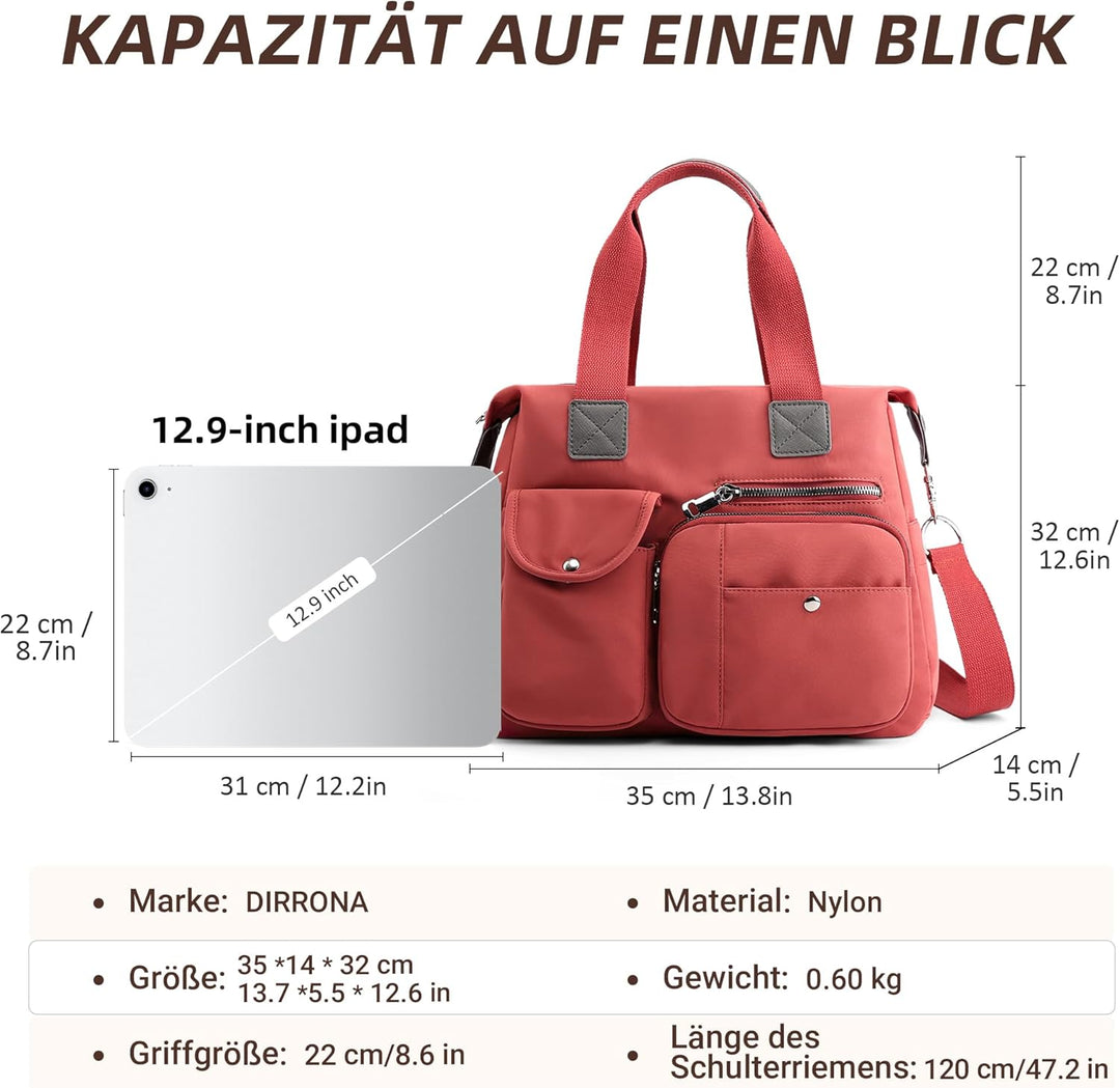 DIRRONA Elegant Damen Umhängetasche Gross Kapazität Handtasche Casual Reise Schultertasche Multi Tas